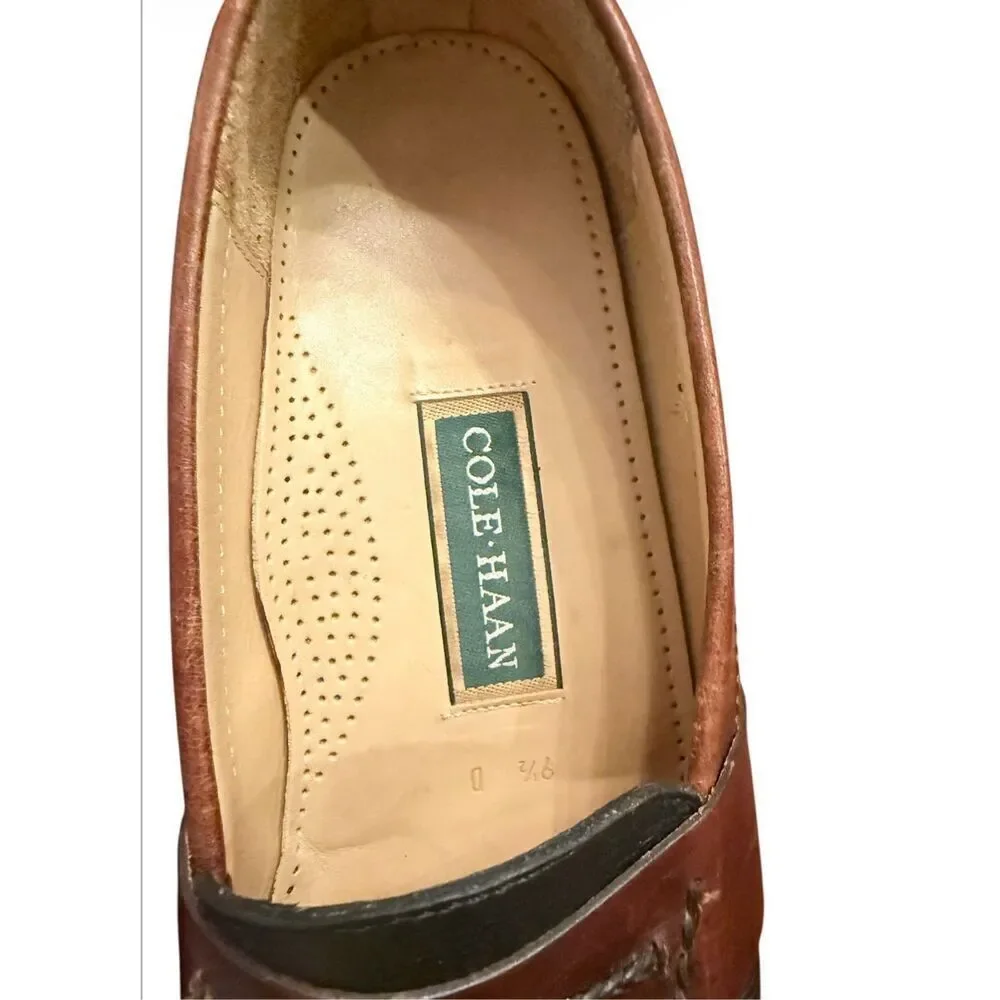 Cole Haan Black & Brown Leather Tassel Moc Toe Loafer Sz 9.5 Preppy